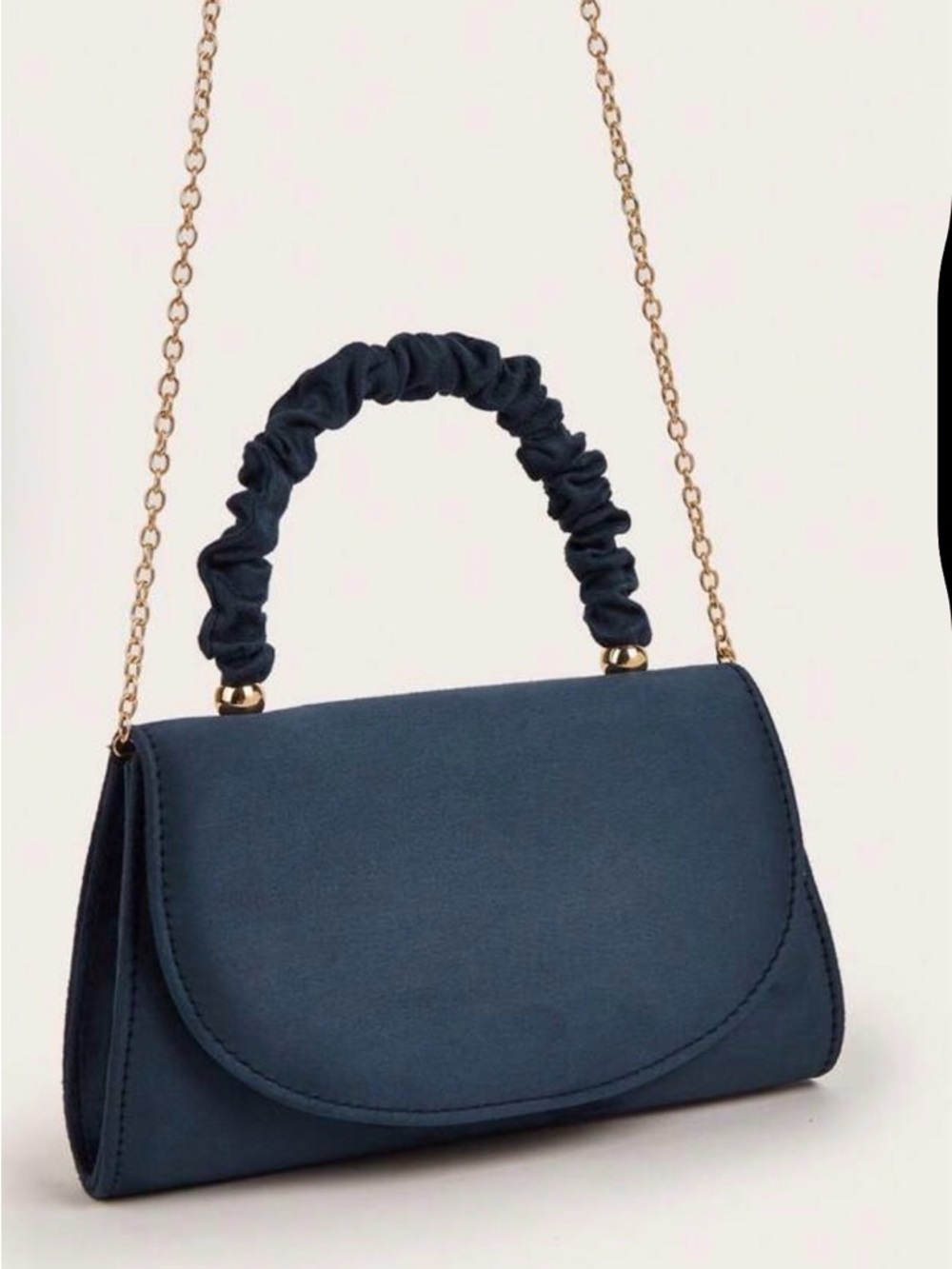 NEW Navy Blue Ruched Handle Top-Handle Bag with Chain Strap - Picture 9 of 9